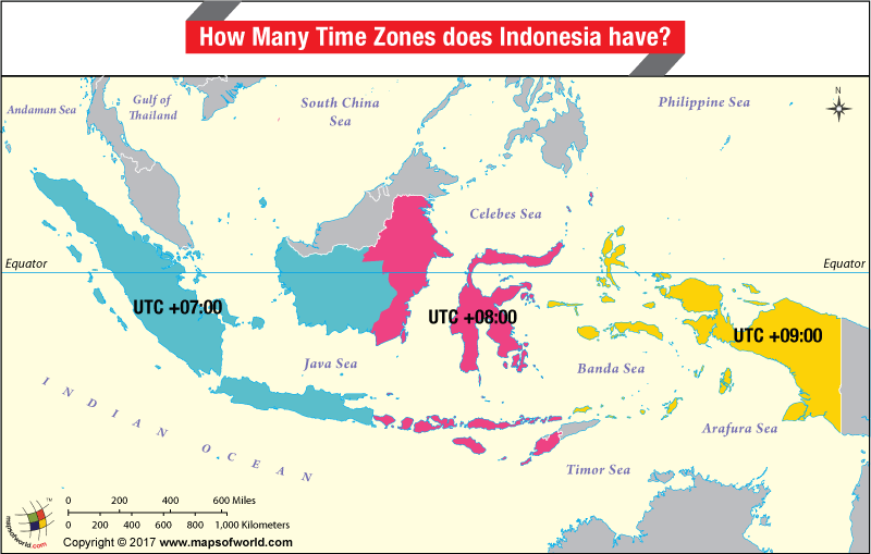 Map of Time Zones in Indonesia